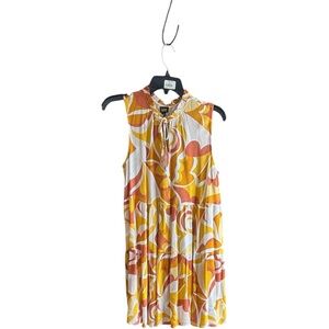 Lee retro orange rust cream sleeveless tiered dress with tie at neck Sz M